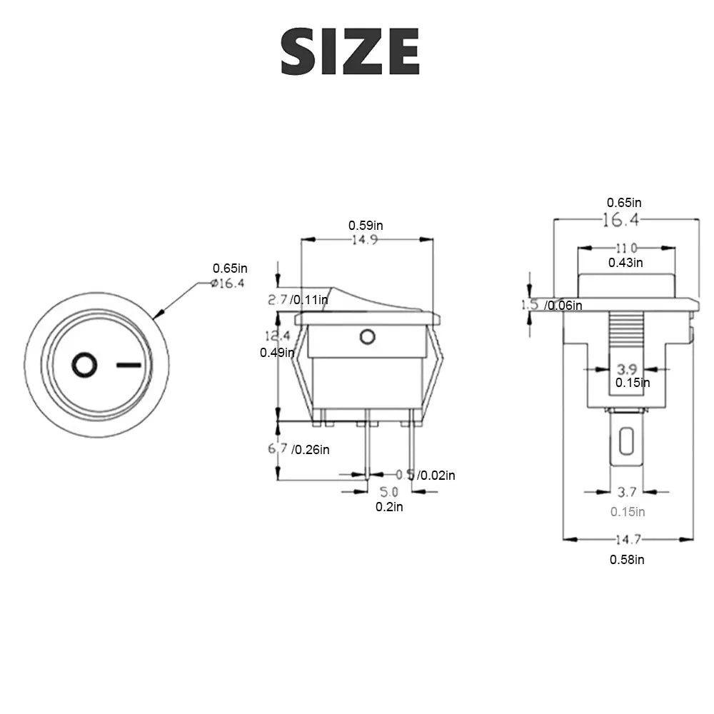 10Pcs SPST Snap-In On-Off 2 Pin round Snap Rocker Boat Switch Black AC 250V 6A 125V 10A for Household Appliances Replacement