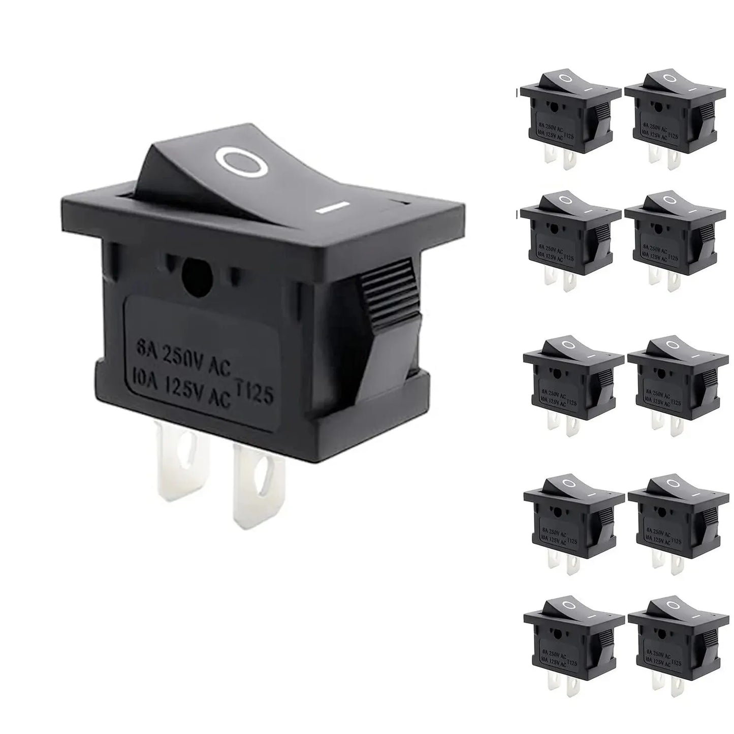 10Pcs SPST Snap-In On-Off 2 Pin round Snap Rocker Boat Switch Black AC 250V 6A 125V 10A for Household Appliances Replacement
